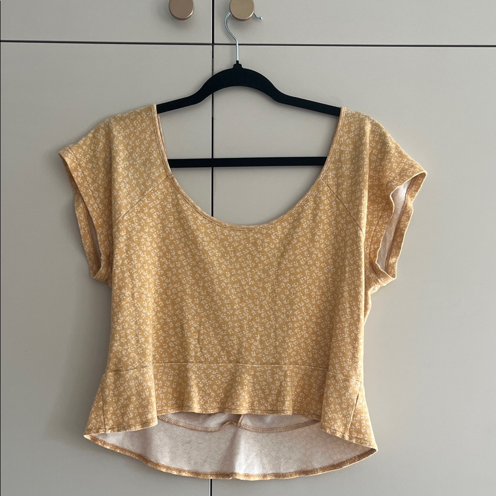 American Eagle Outfitters Mustard Floral Crop Top - L - Picture 4 of 5